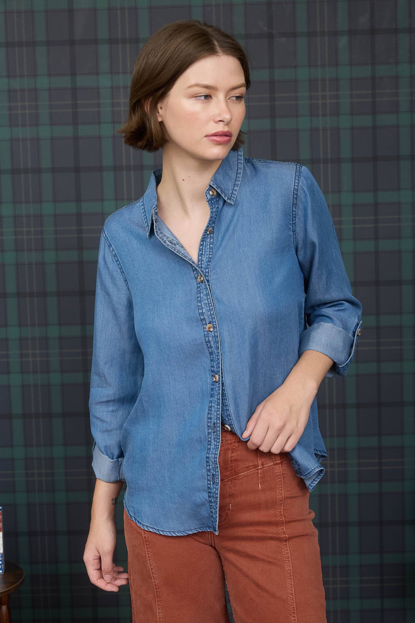 Chambray Button Down Top