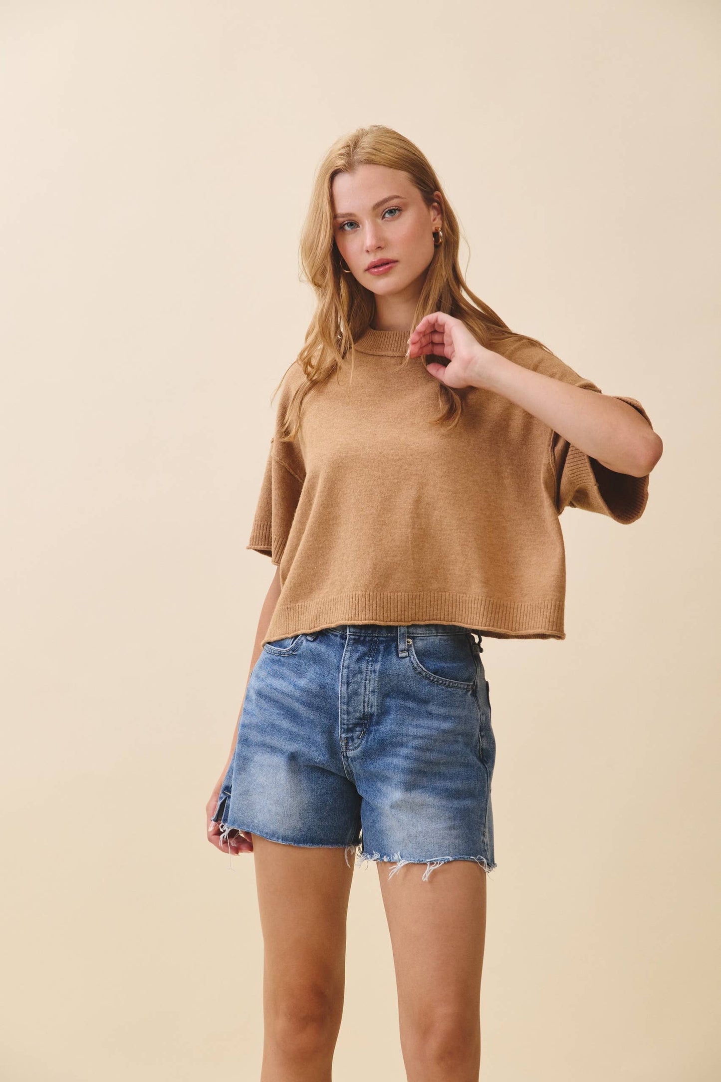 Cropped Short Sleeve Sweater