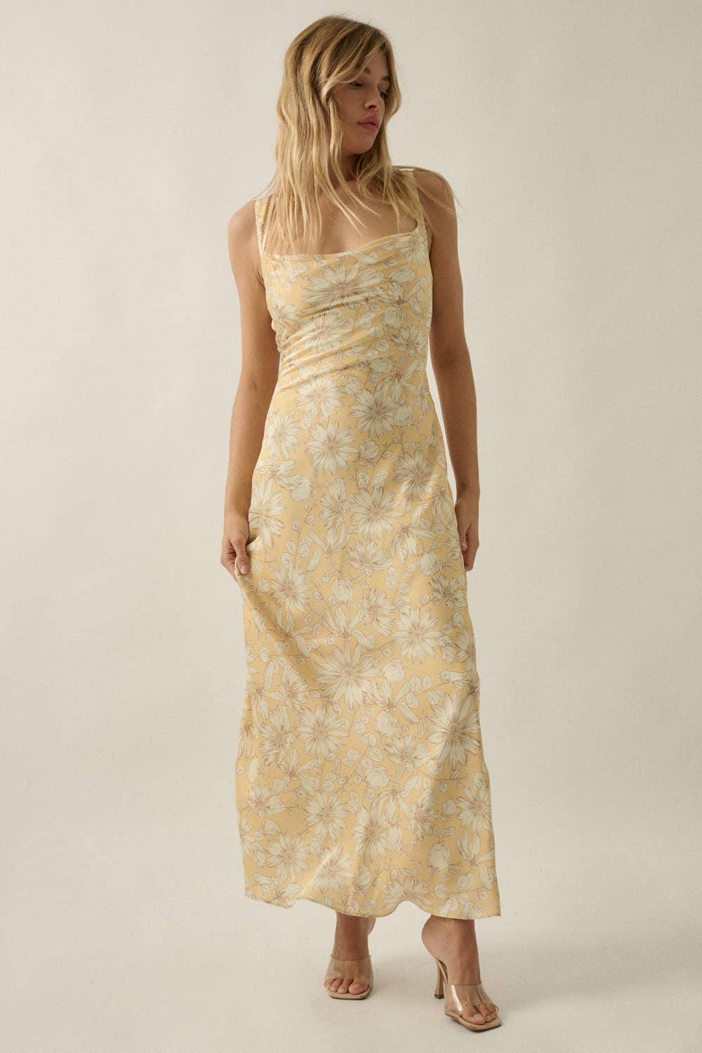 Floral-Print Satin Open-Back Maxi Dress