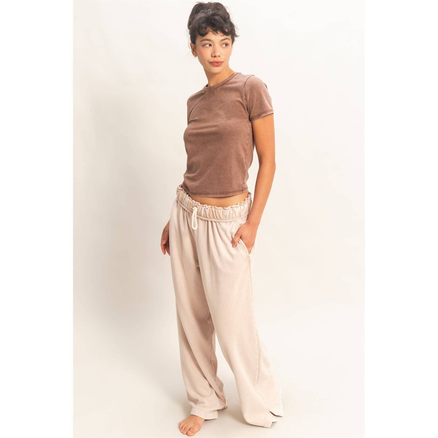 Mineral Washed Short Sleeve Crew Neck Top