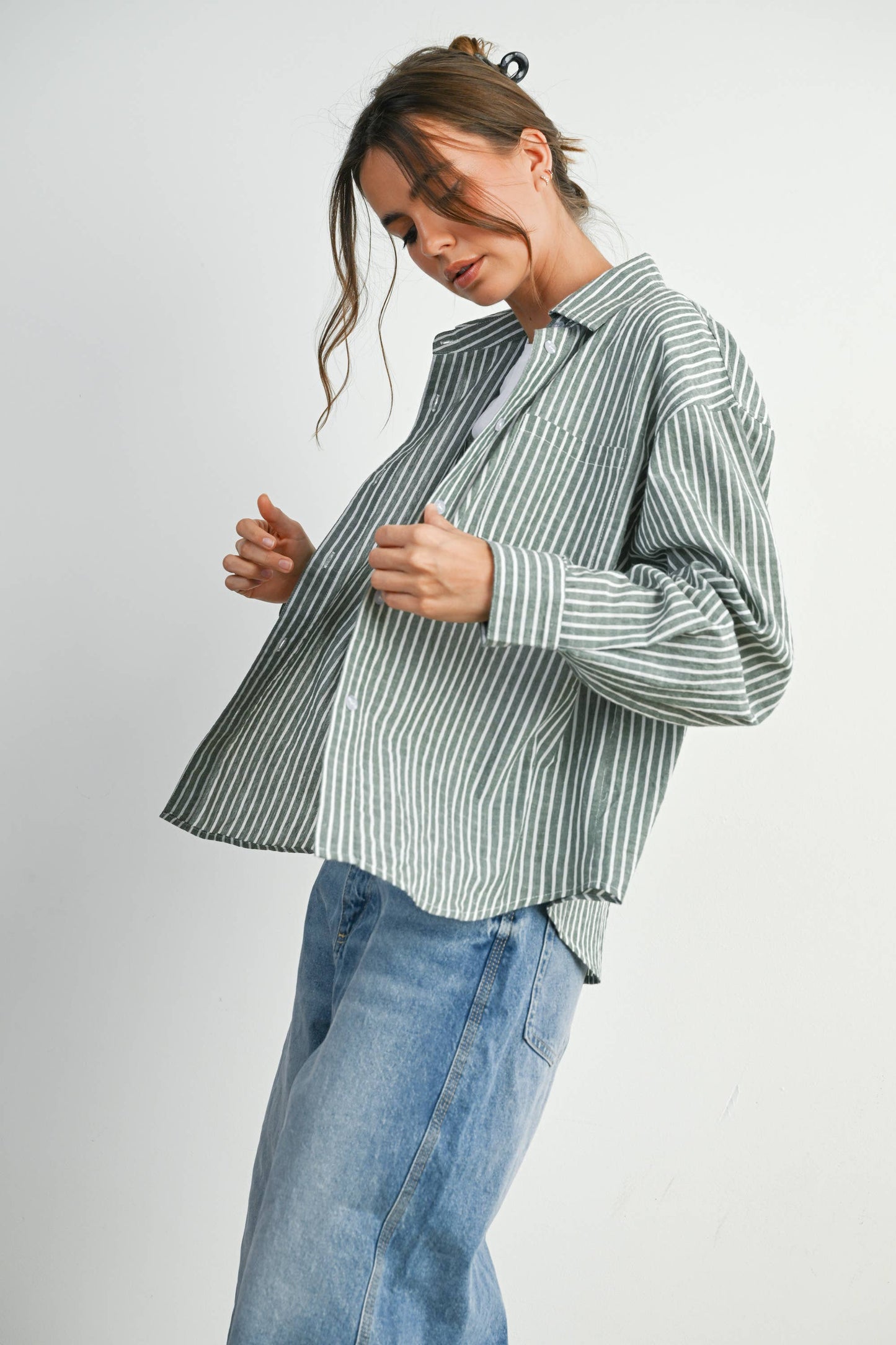Striped Button-Up Long Sleeve Top