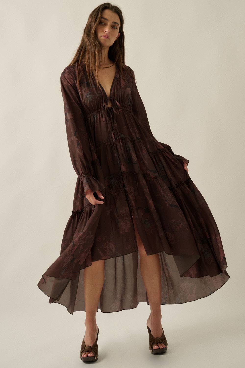 Floral Chiffon High-Low Midi Dress