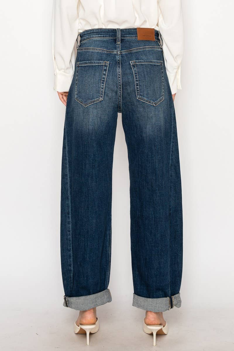 High Rise Relaxed Dark Wash Barrel Jeans