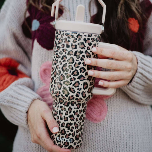Brown Leopard Tumbler with Lid Handle