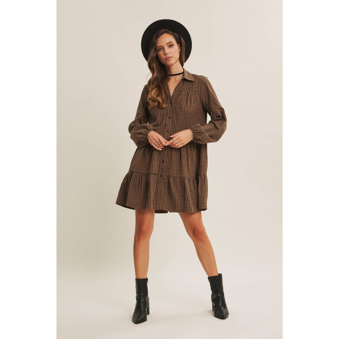 Plaid Babydoll Mini Dress