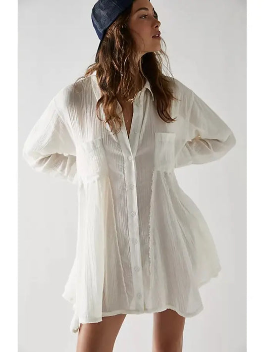 Gauze Wide Sweep Paneled Shirting