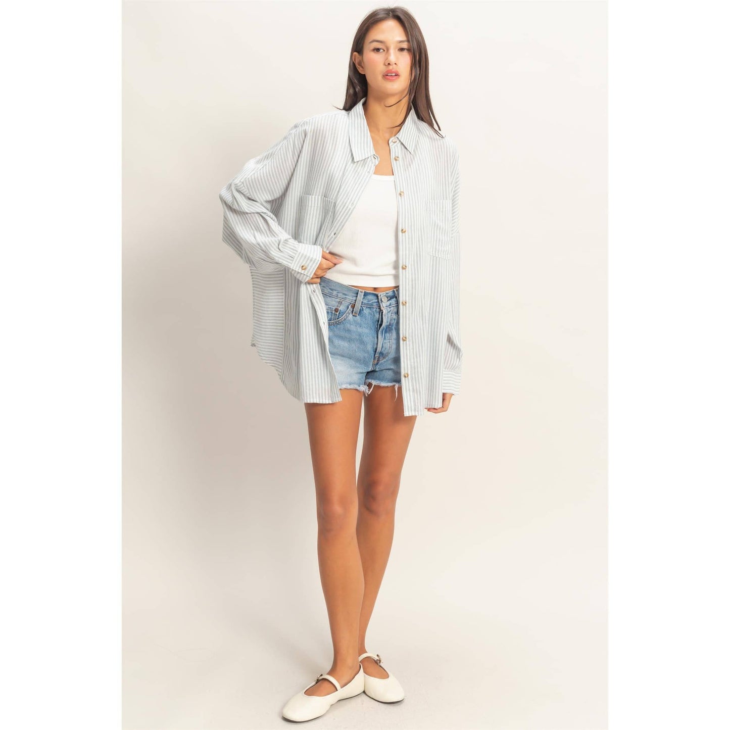 Oversized Striped Button-Up Shirt