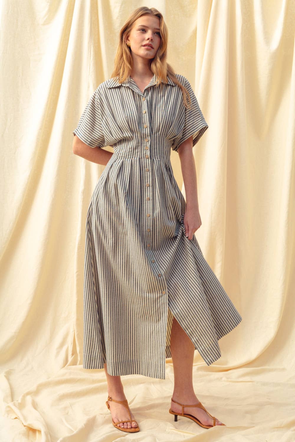 Striped Button Down Shirt Dress