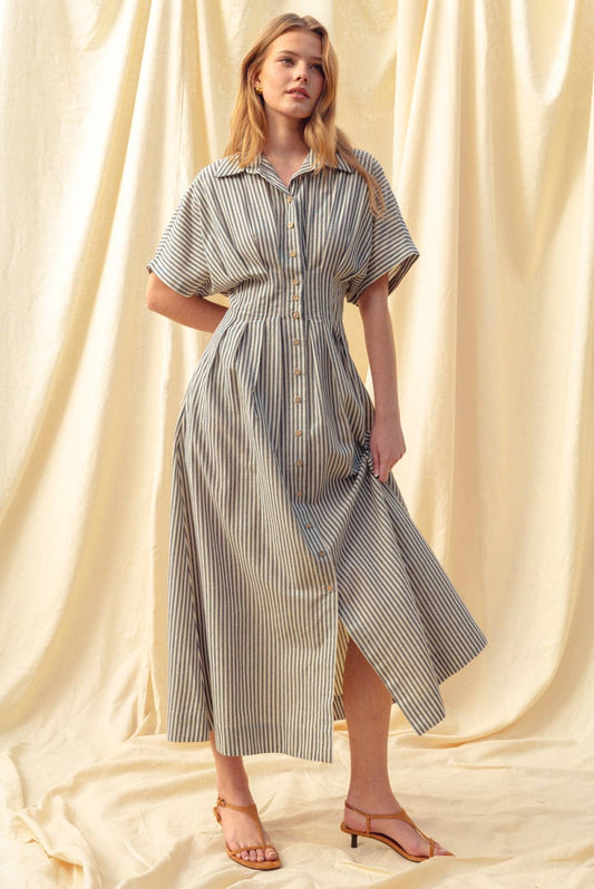 Striped Button Down Shirt Dress