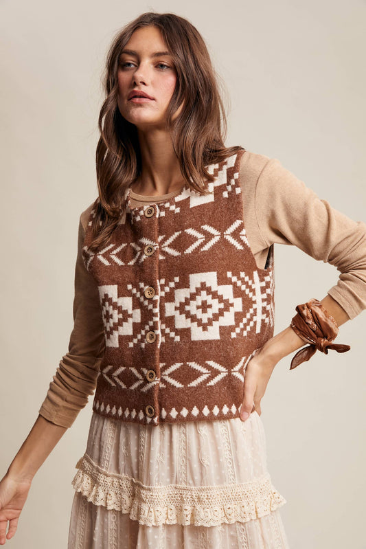 Southwestern Button-Up Wool Vest