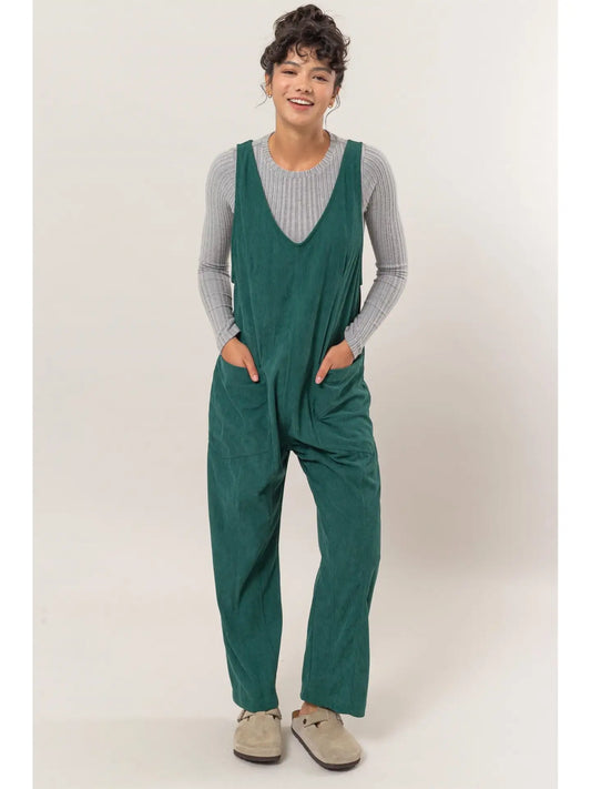 Corduroy Jumpsuit with Patch Pockets