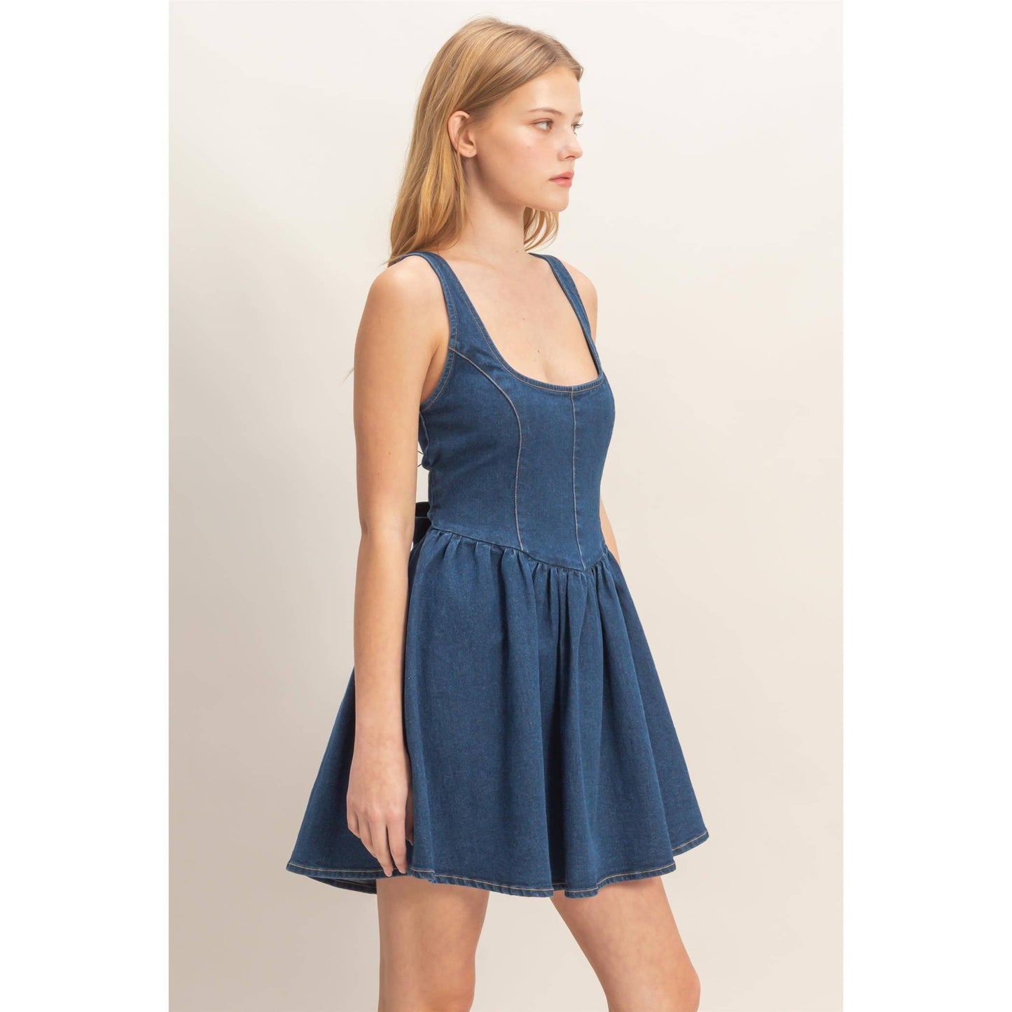 Square Neck Denim Dress