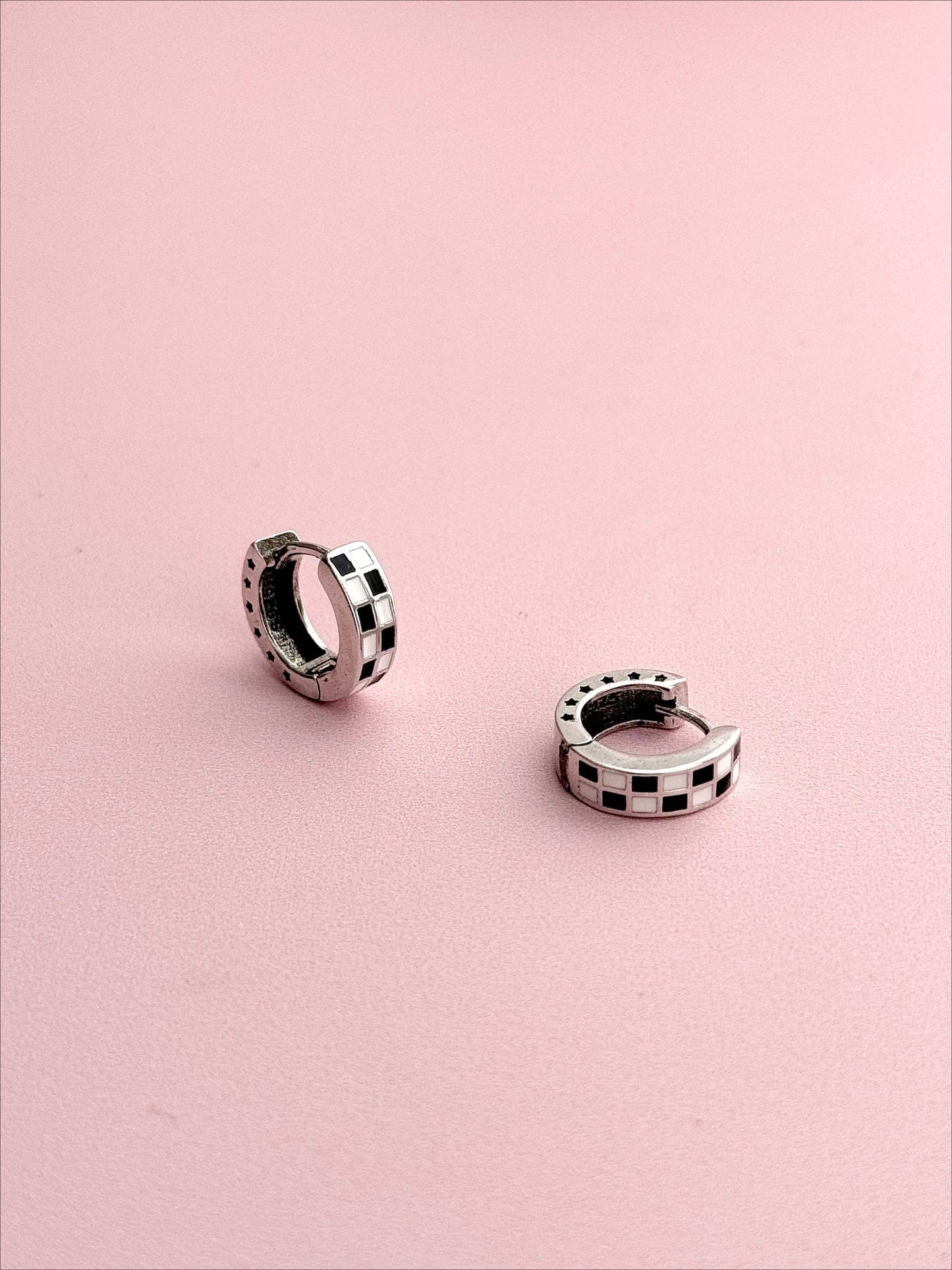 Checkered Huggie Earrings