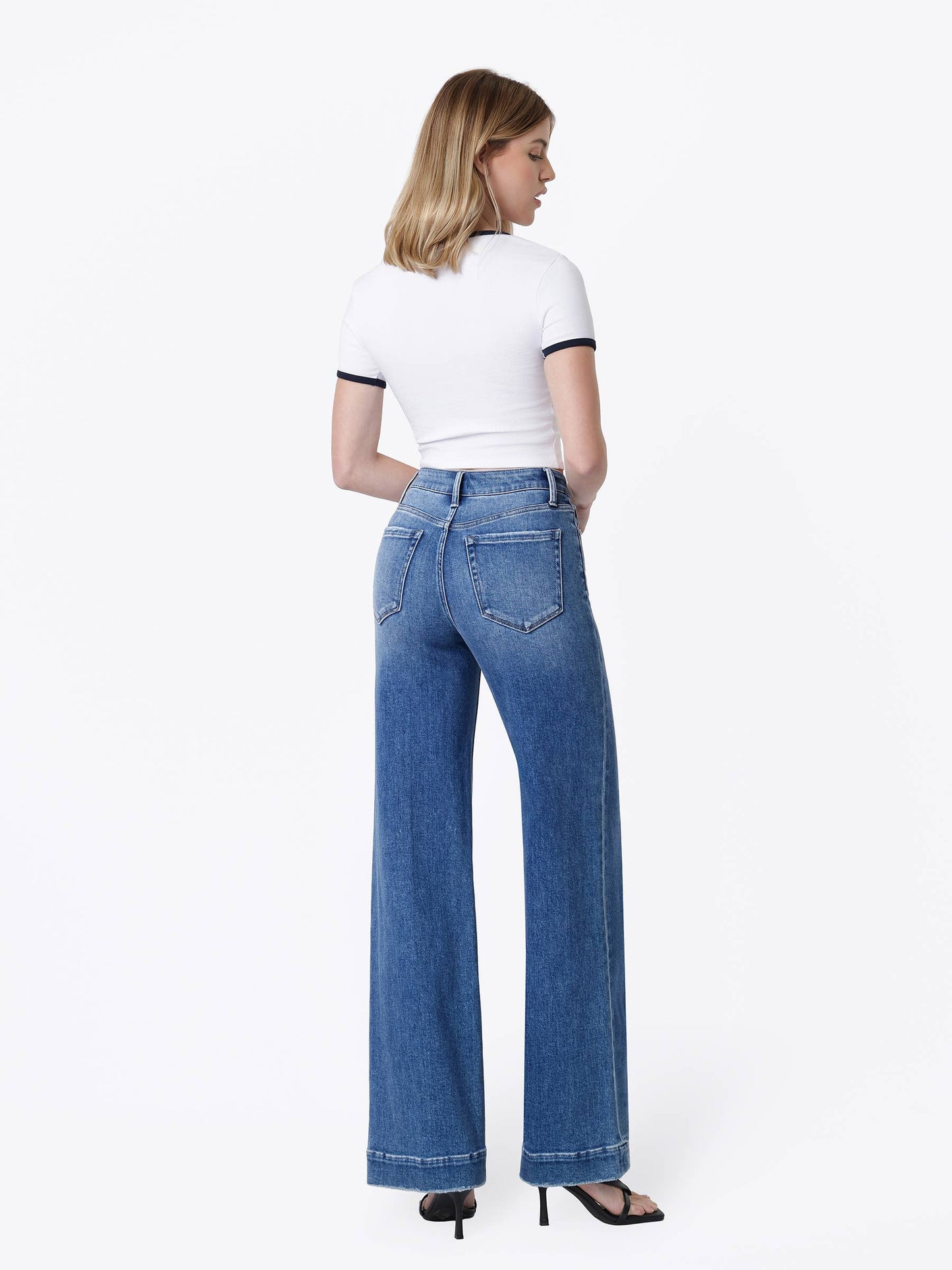 High Rise Trouser Fold Wide Leg Jeans