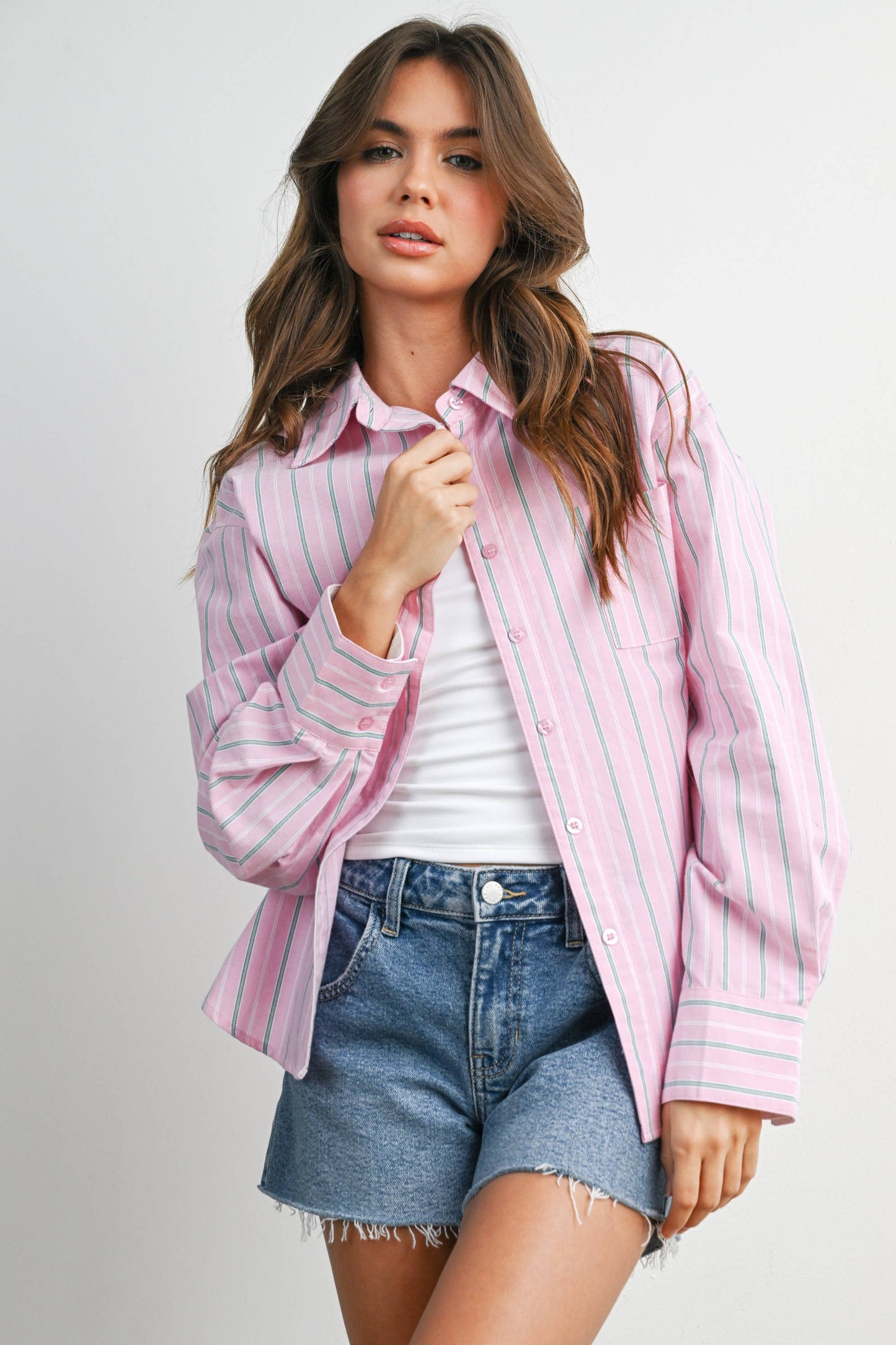 Striped Long-Sleeve Button-Up Shirt