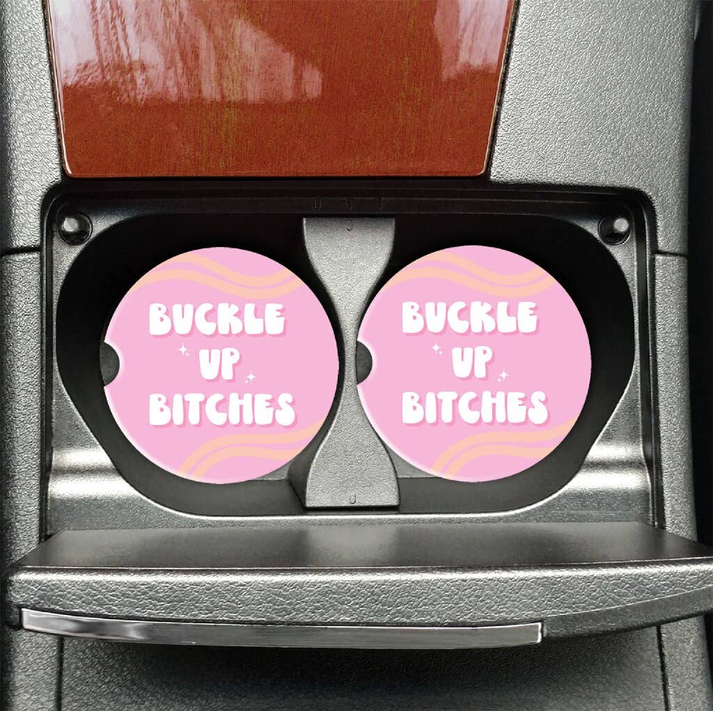 Buckle Up Bitches Retro Car Coasters
