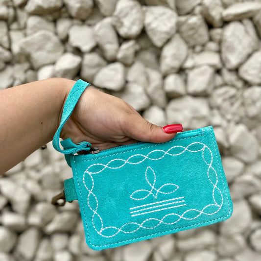 Turquoise Bootstitch Wristlet