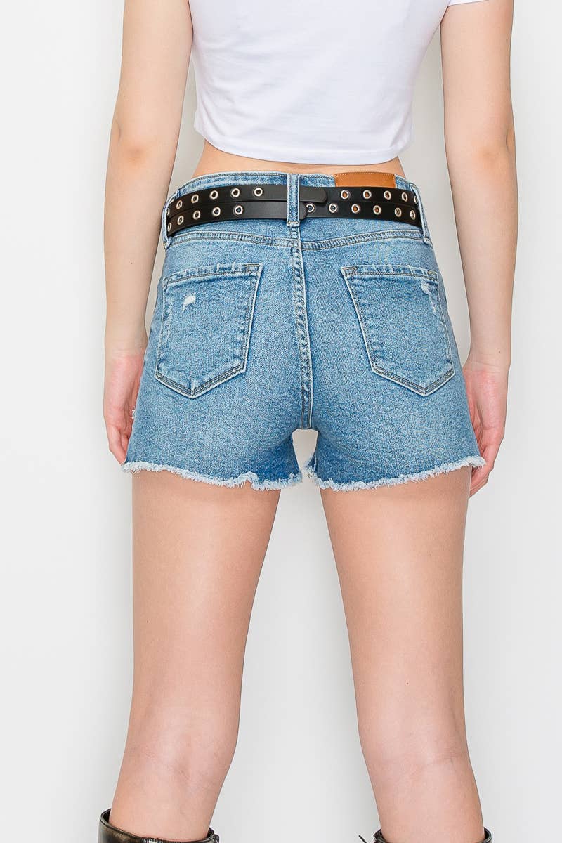 High Rise Frayed Denim Shorts
