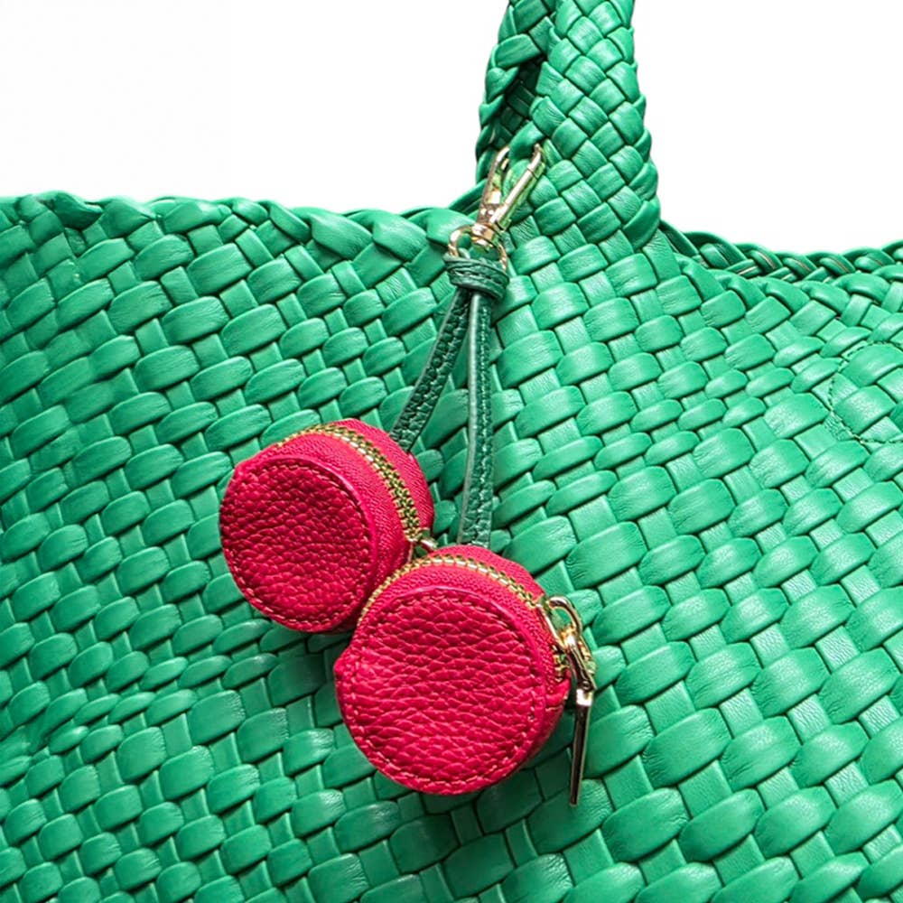 Faux Leather Cherry Keychain Bag Charm