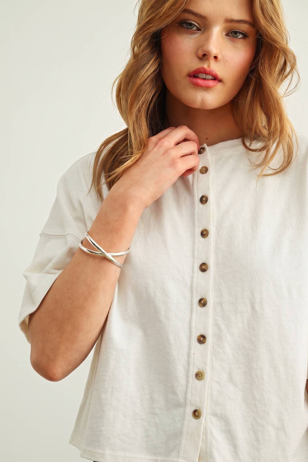Button Down Half Sleeve Top