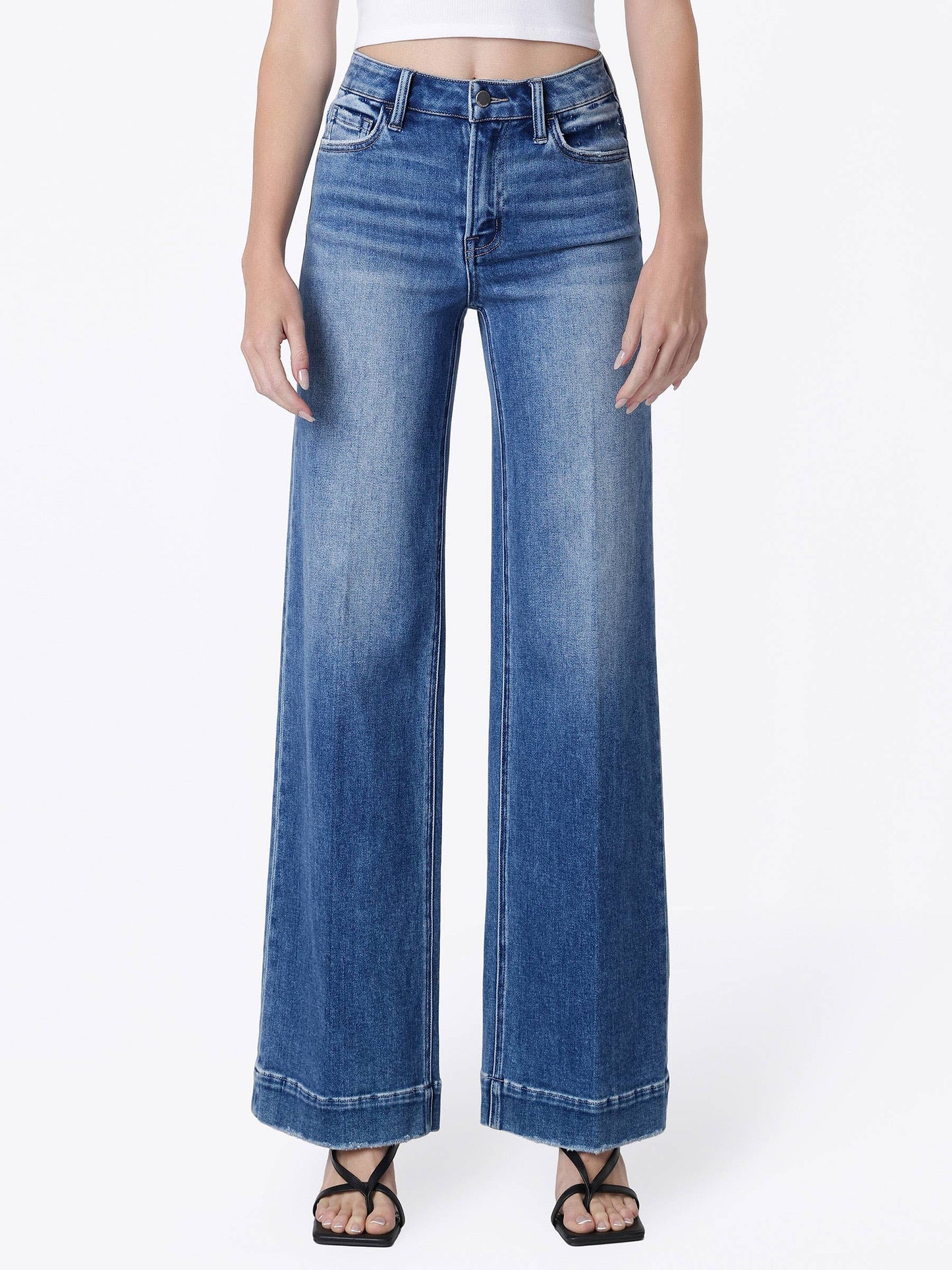 High Rise Trouser Fold Wide Leg Jeans