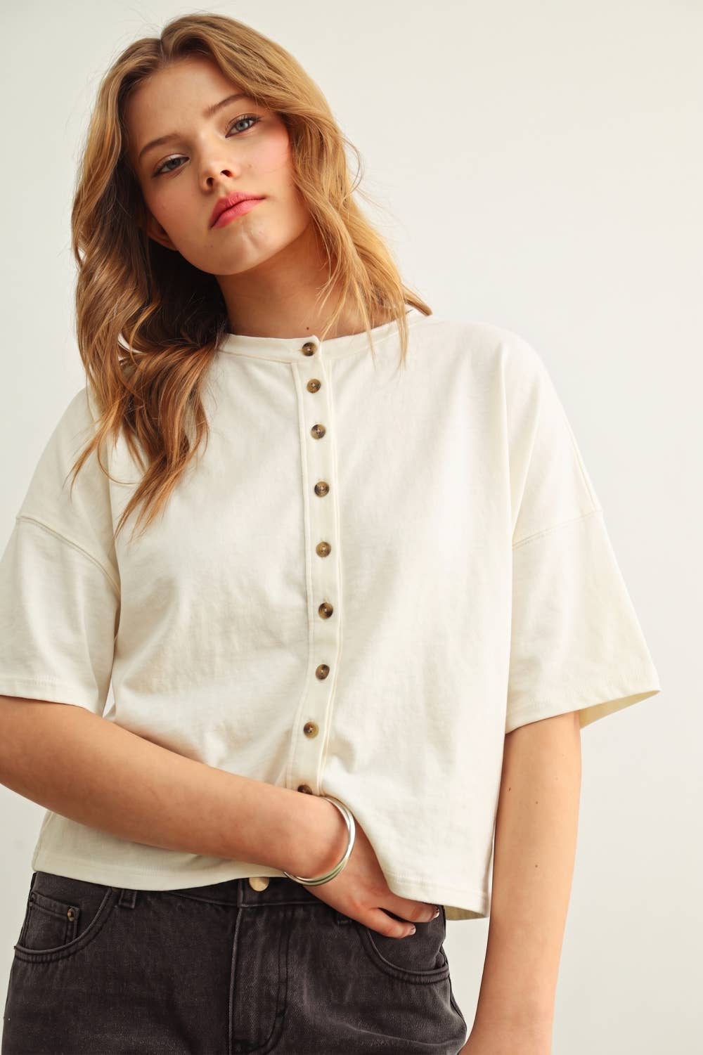 Button Down Half Sleeve Top