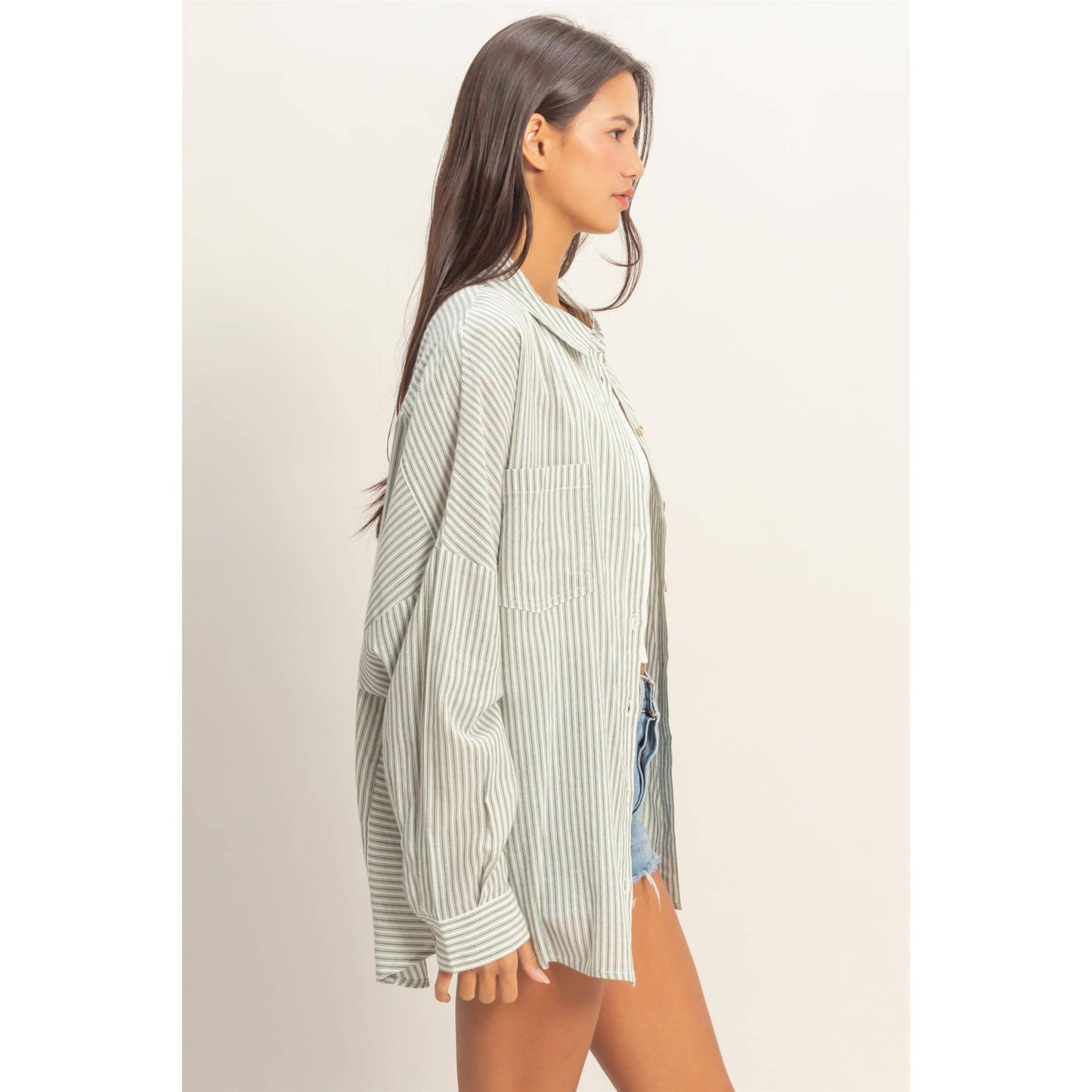 Oversized Striped Button-Up Shirt