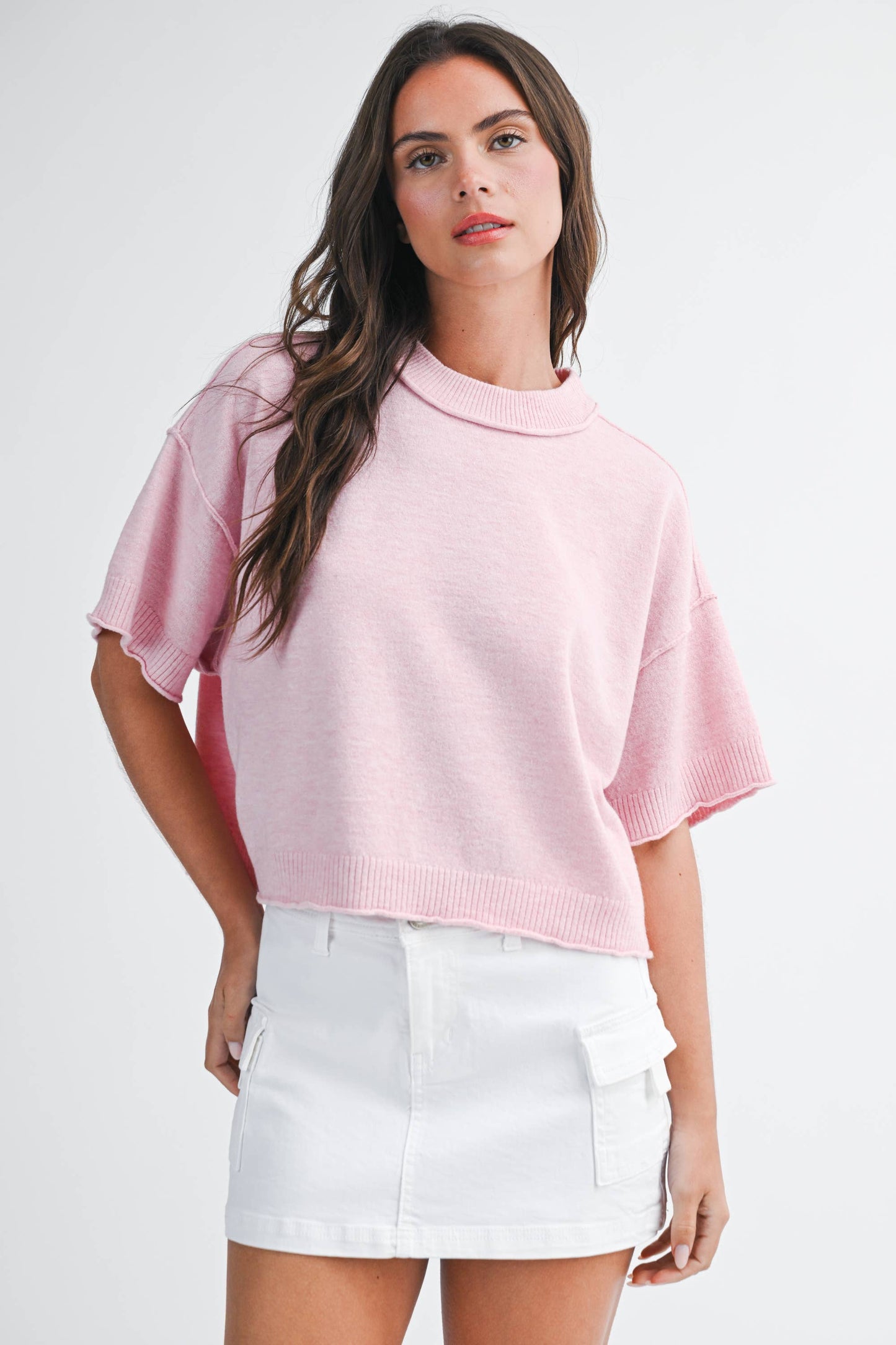 Cropped Short Sleeve Sweater