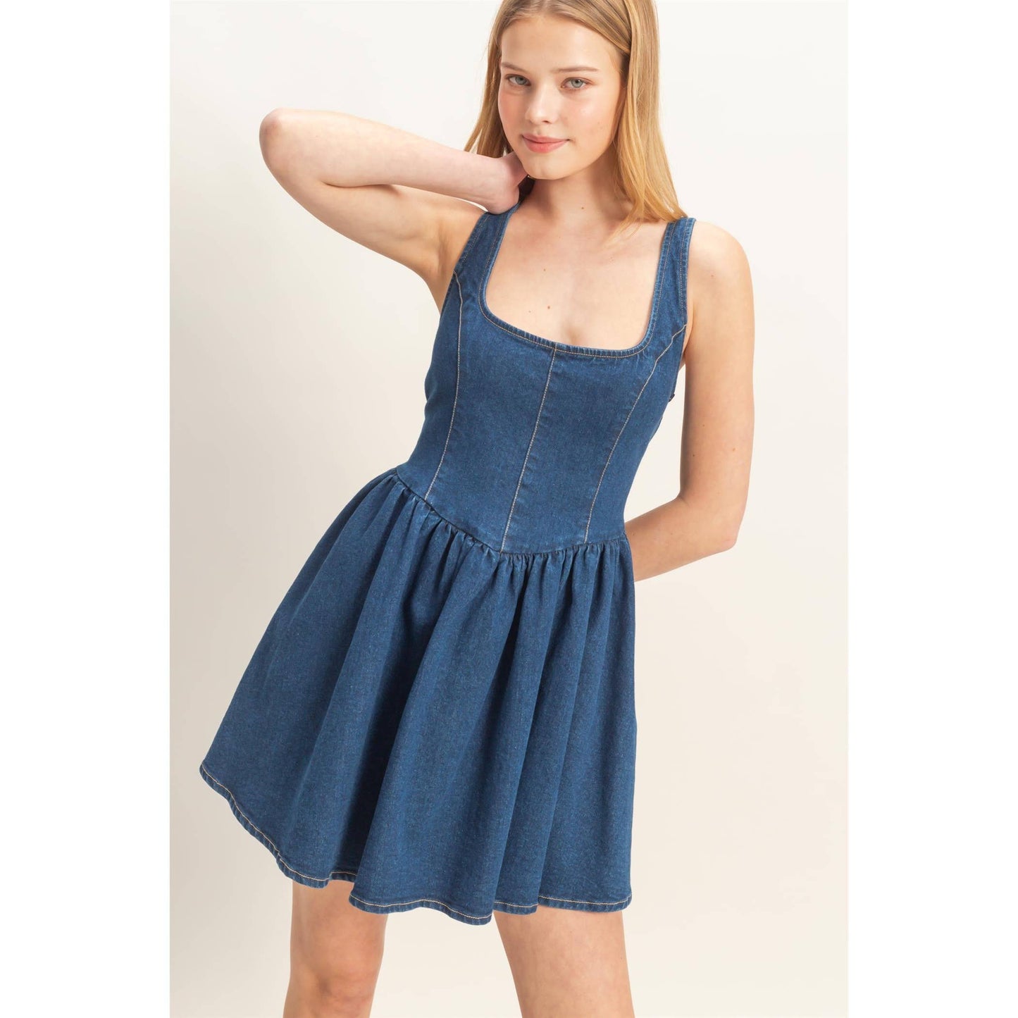 Square Neck Denim Dress