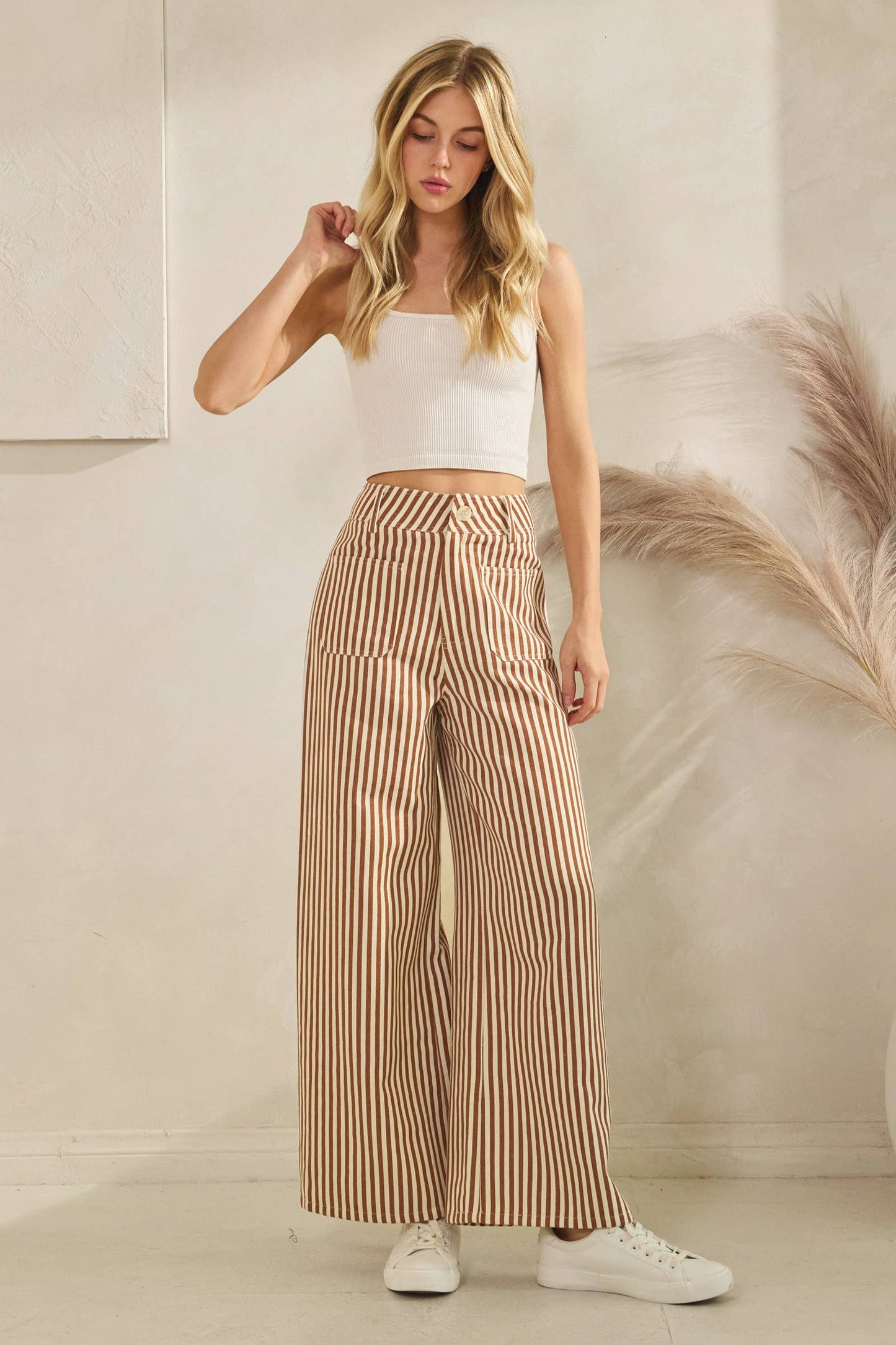 Lightweight Twill Stripe Wide Leg Pants