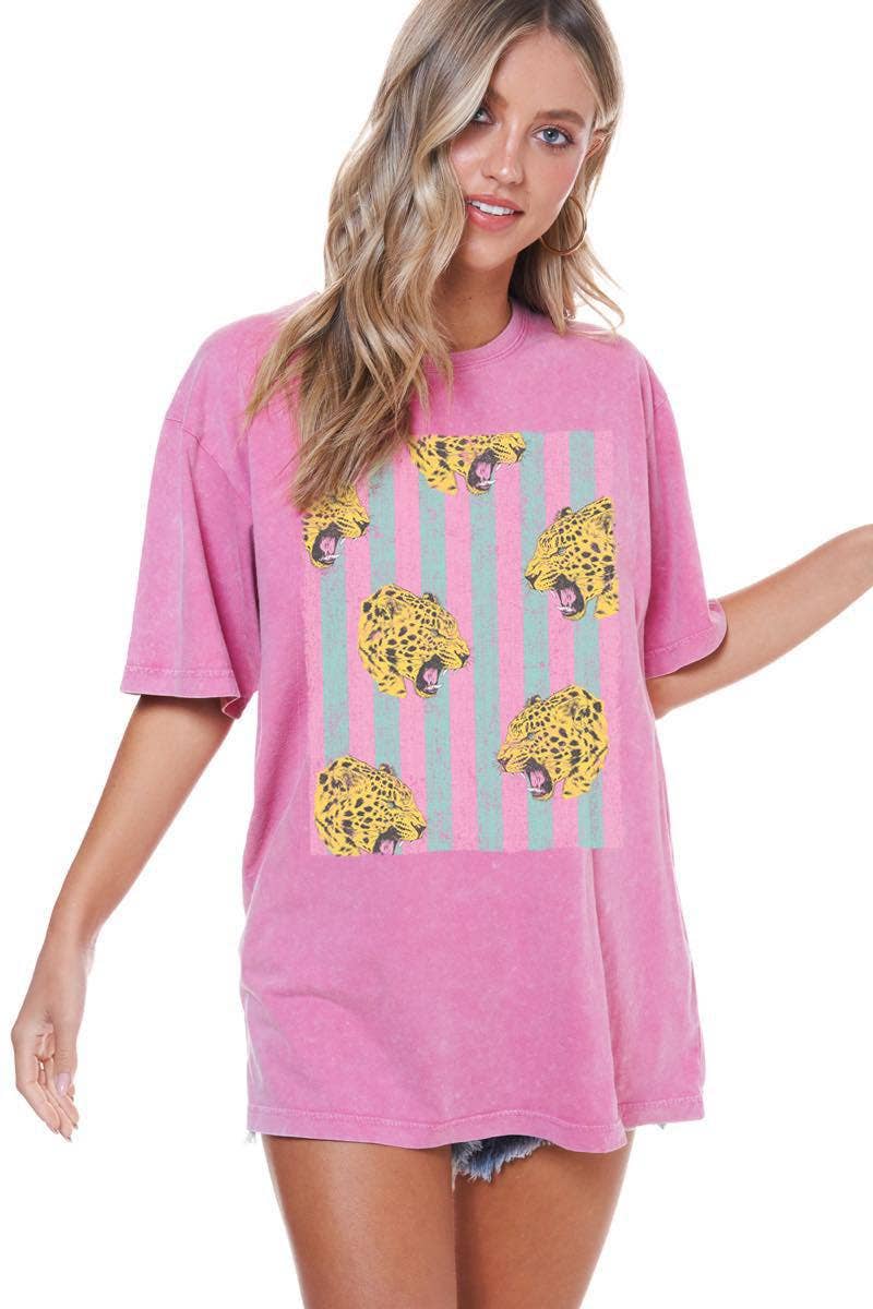 Leopard  Washed Boyfriend Graphic Tee