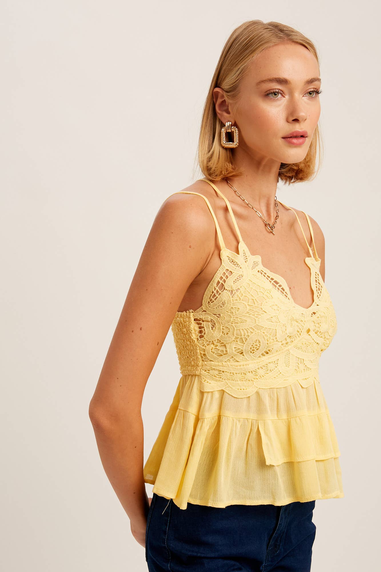 Lace Bodice Tiered Peplum Cami Top