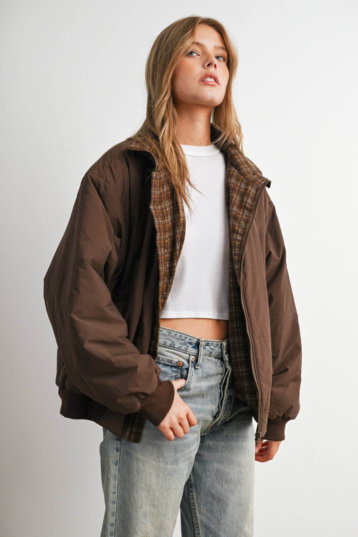 Quilted Zip-Up Bomber Jacket