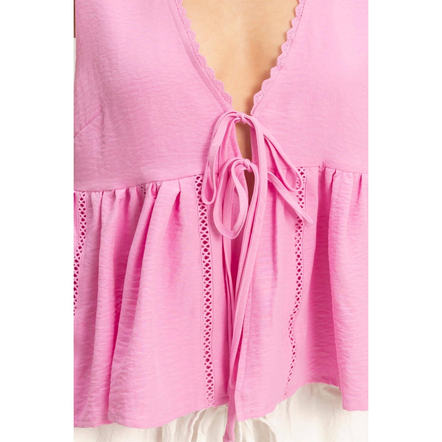 Lace Trim Tie Front Top