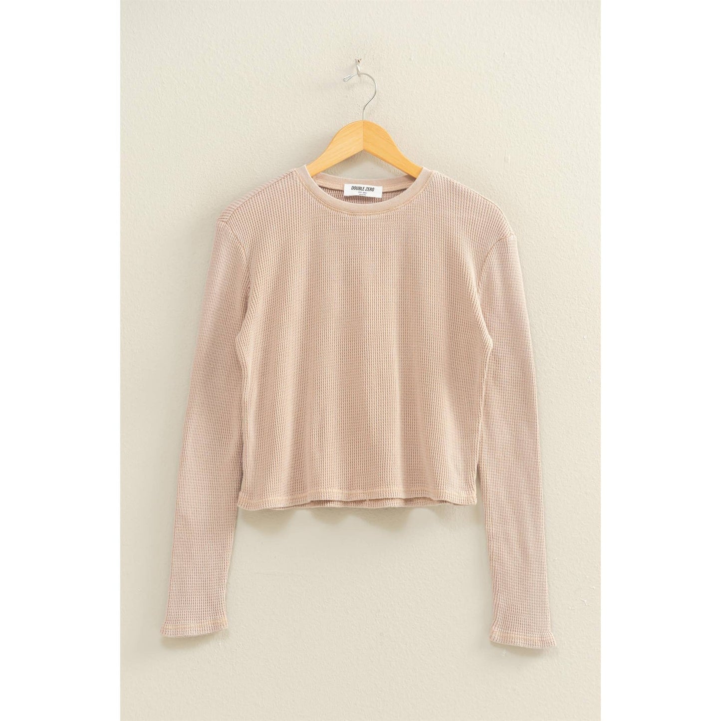 Mineral Wash Waffle Knit Long Sleeve Top