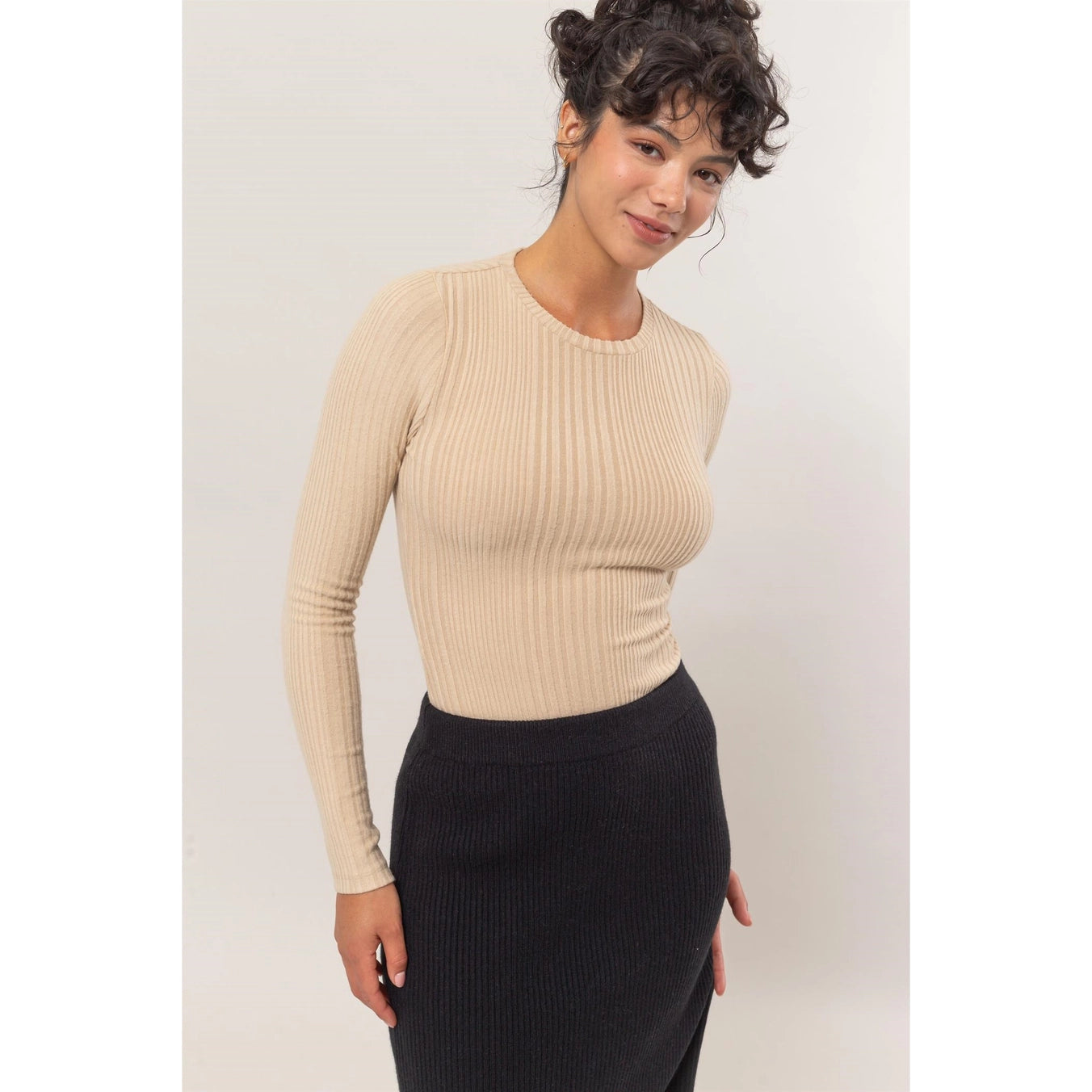 Brushed Ribbed Long Sleeve Top