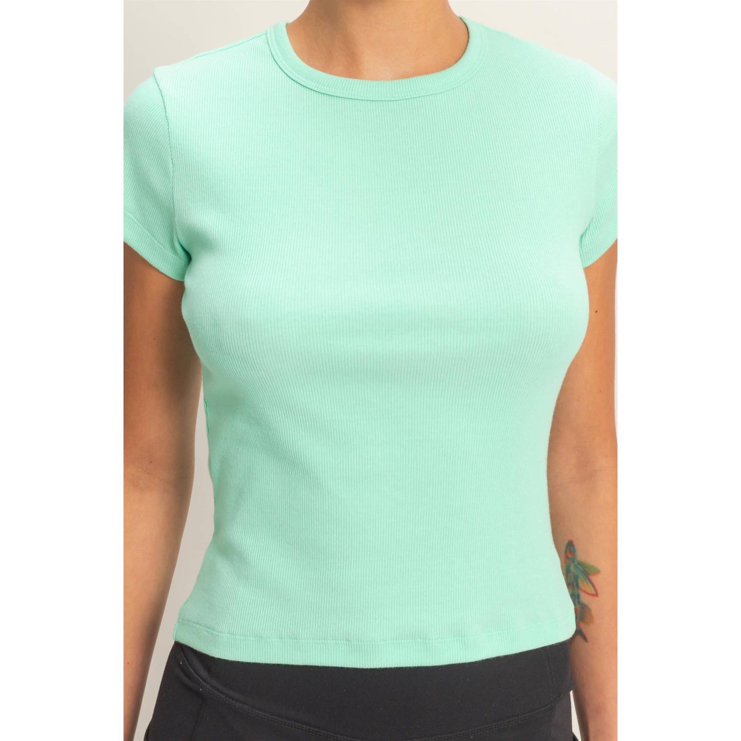 Basic Ribbed Short Sleeve Top