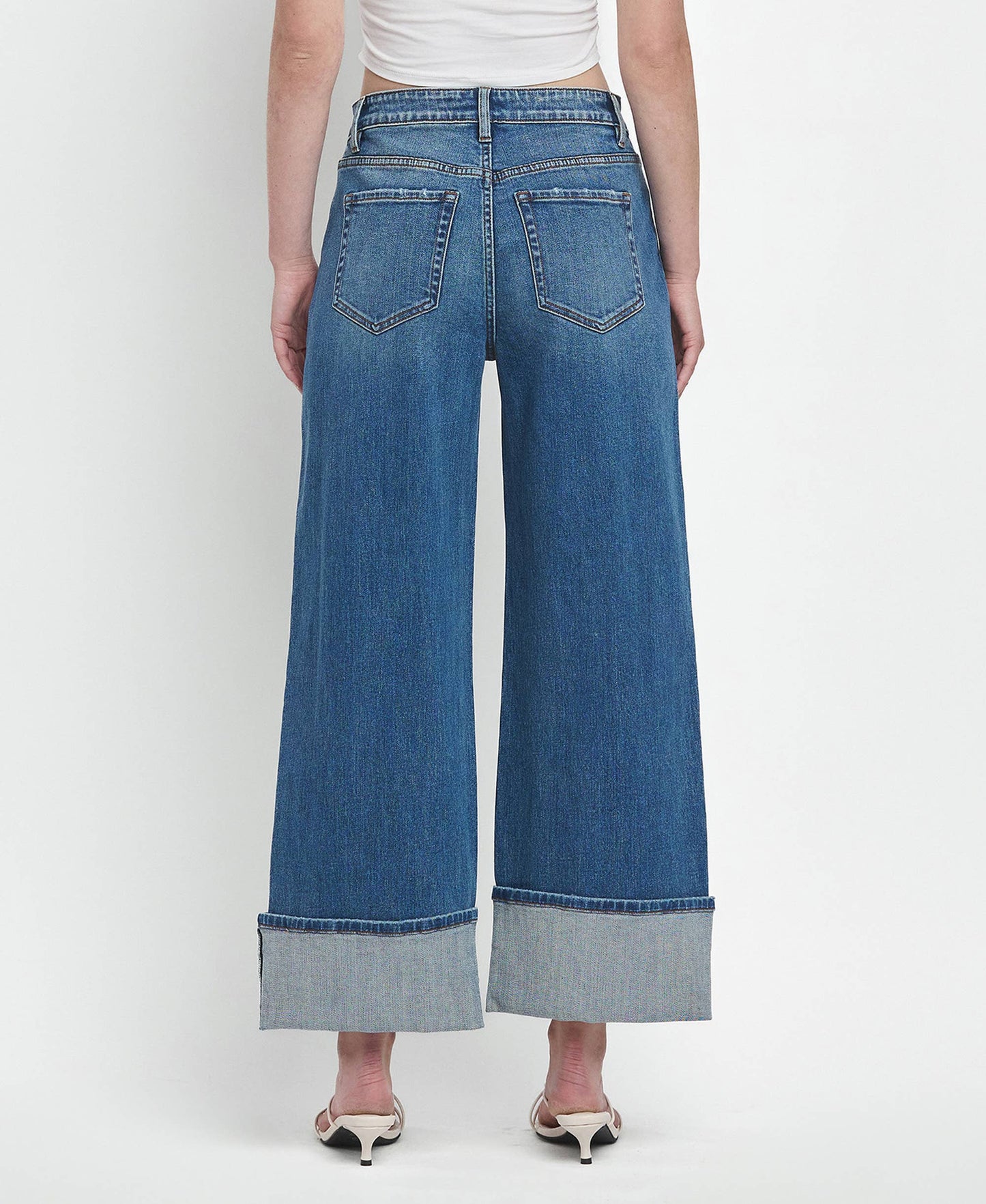 High Rise Cuffed Wide Denim