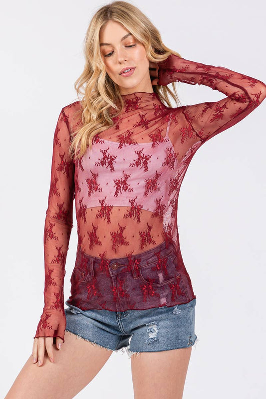 LONG SLEEVE FLORAL LACE TOP