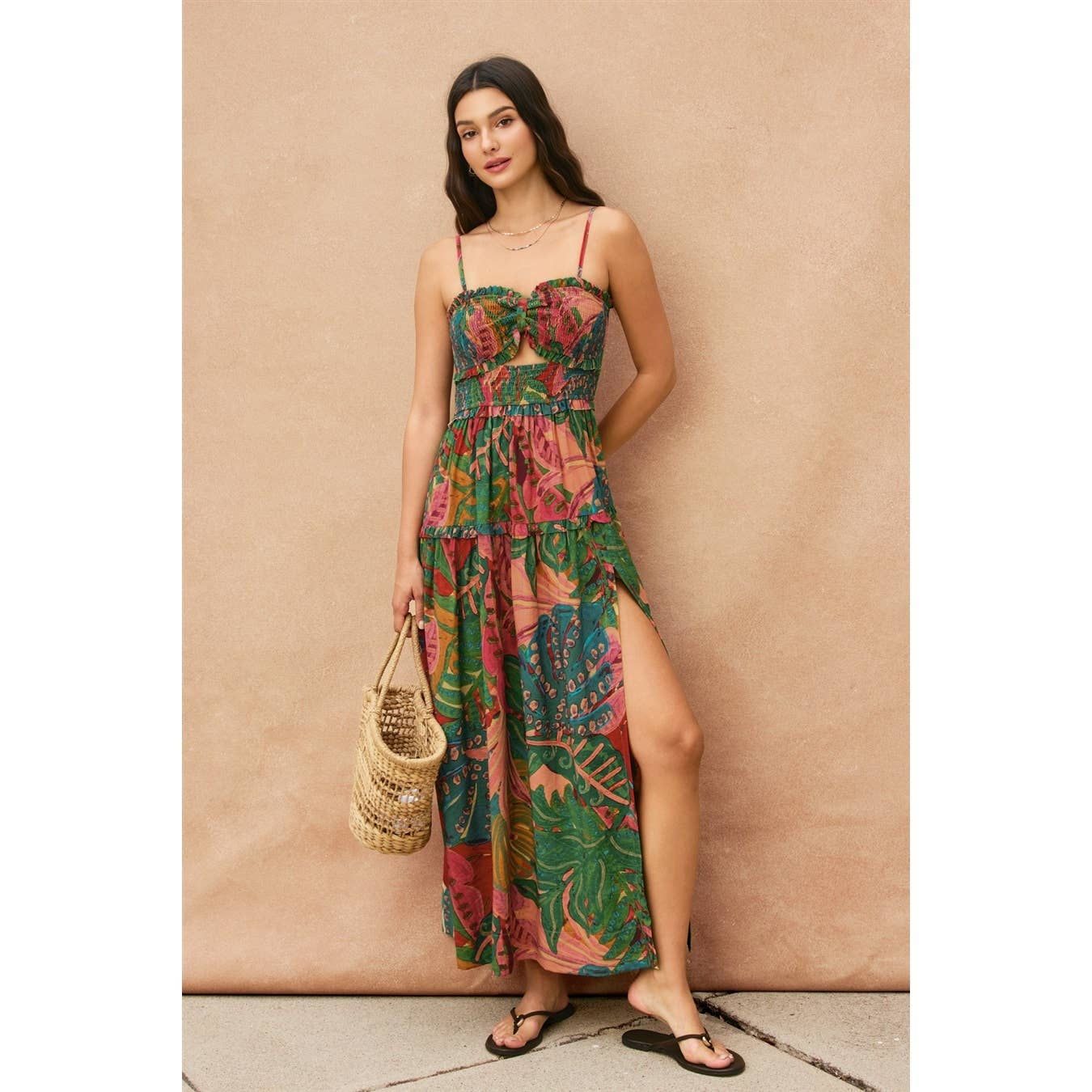 Drawing Dream Cutout Smocked Maxi Dress