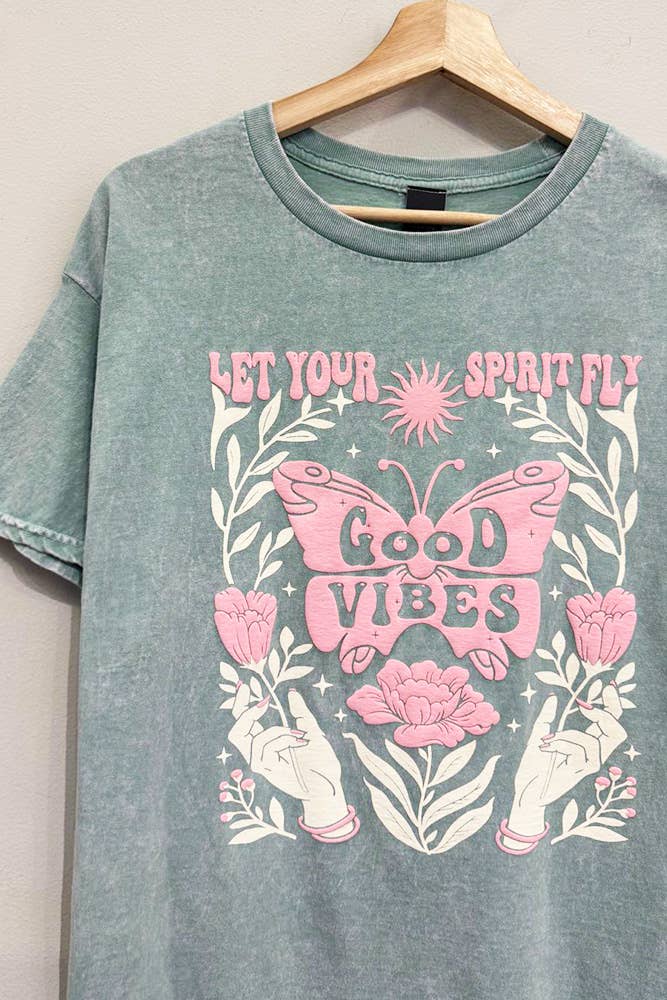 Good Vibes Butterfly Mineral Sage T-Shirt