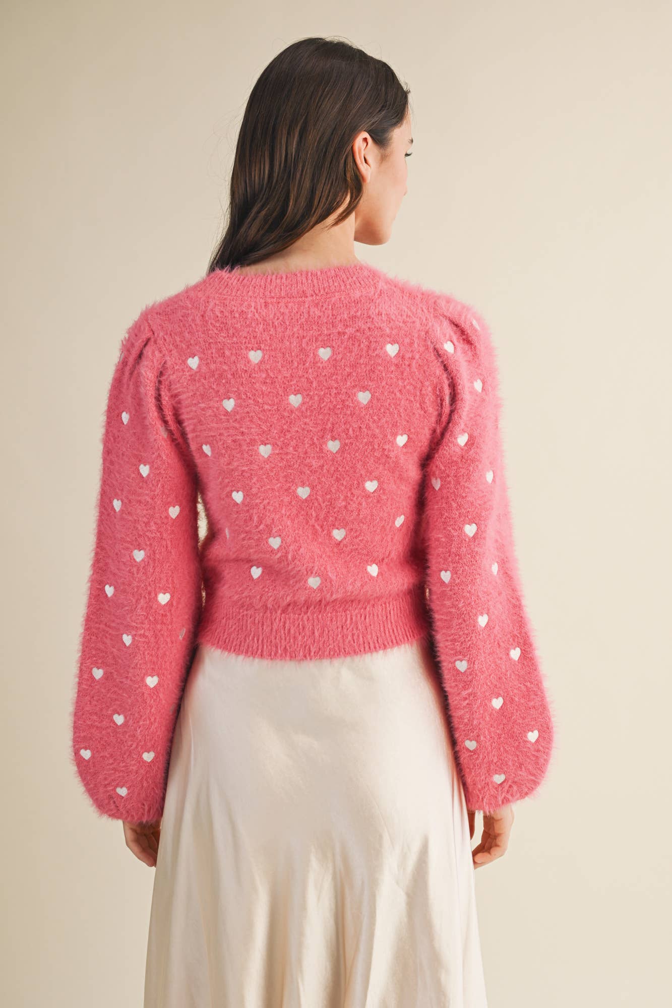 Puff Sleeve Heart Cardigan