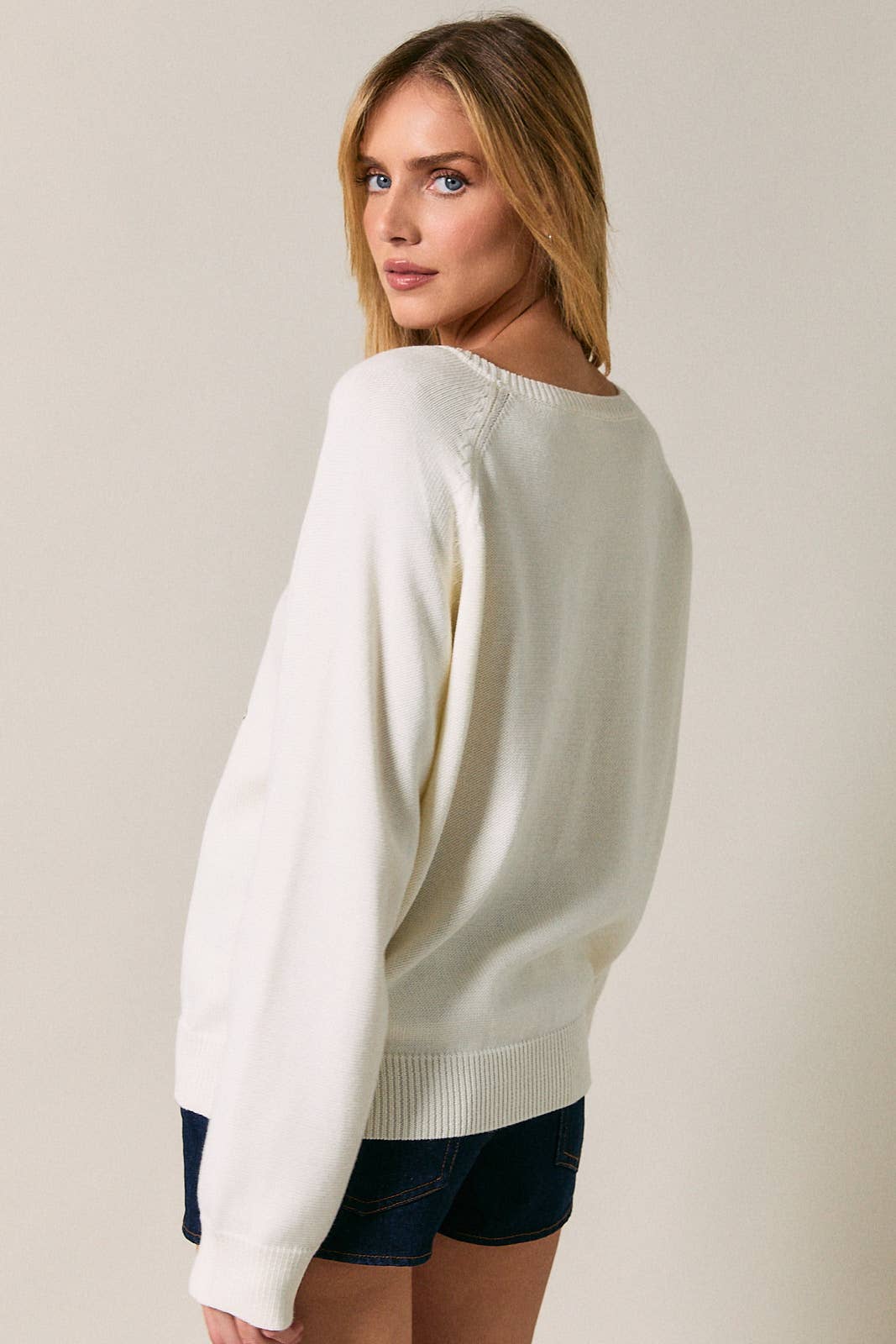 Raglan Long Sleeve "Cowboy Dog" Graphic Stitch Sweater