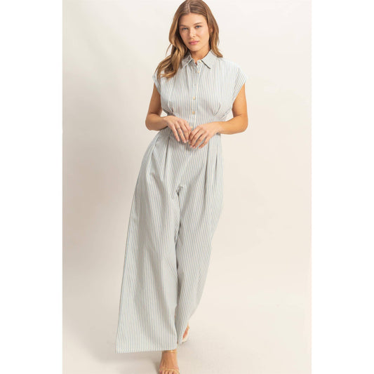 Striped Button Down Jumpsuit