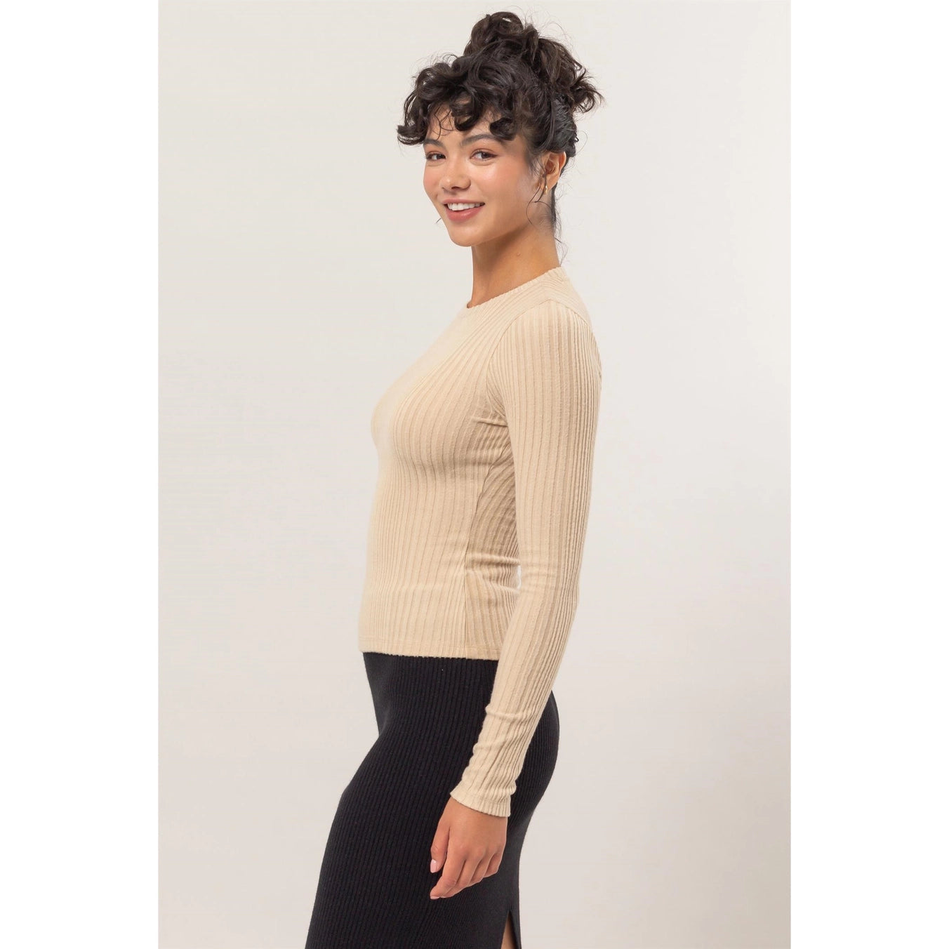 Brushed Ribbed Long Sleeve Top