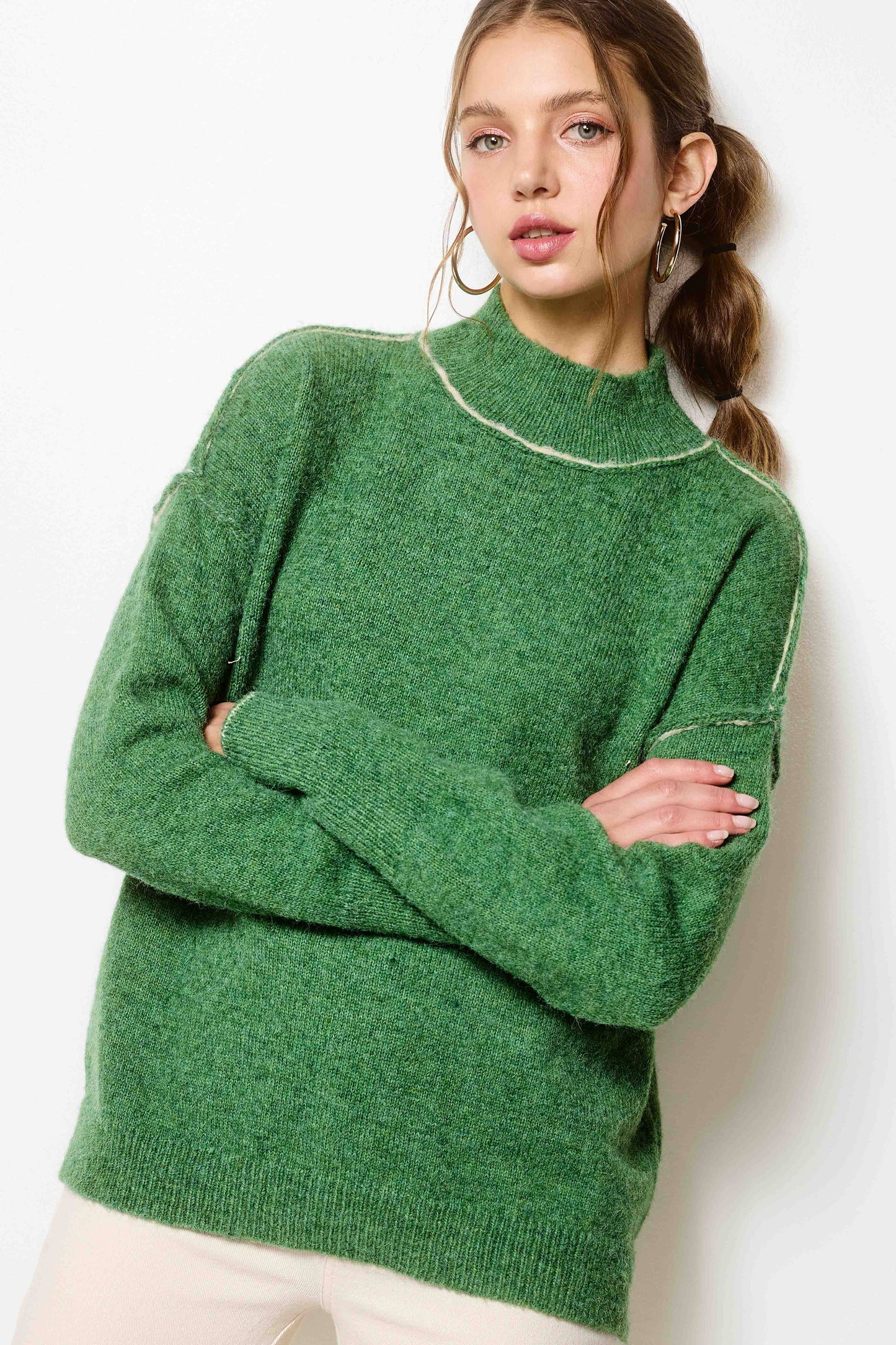Mock Neck Exposed Seam Sweater