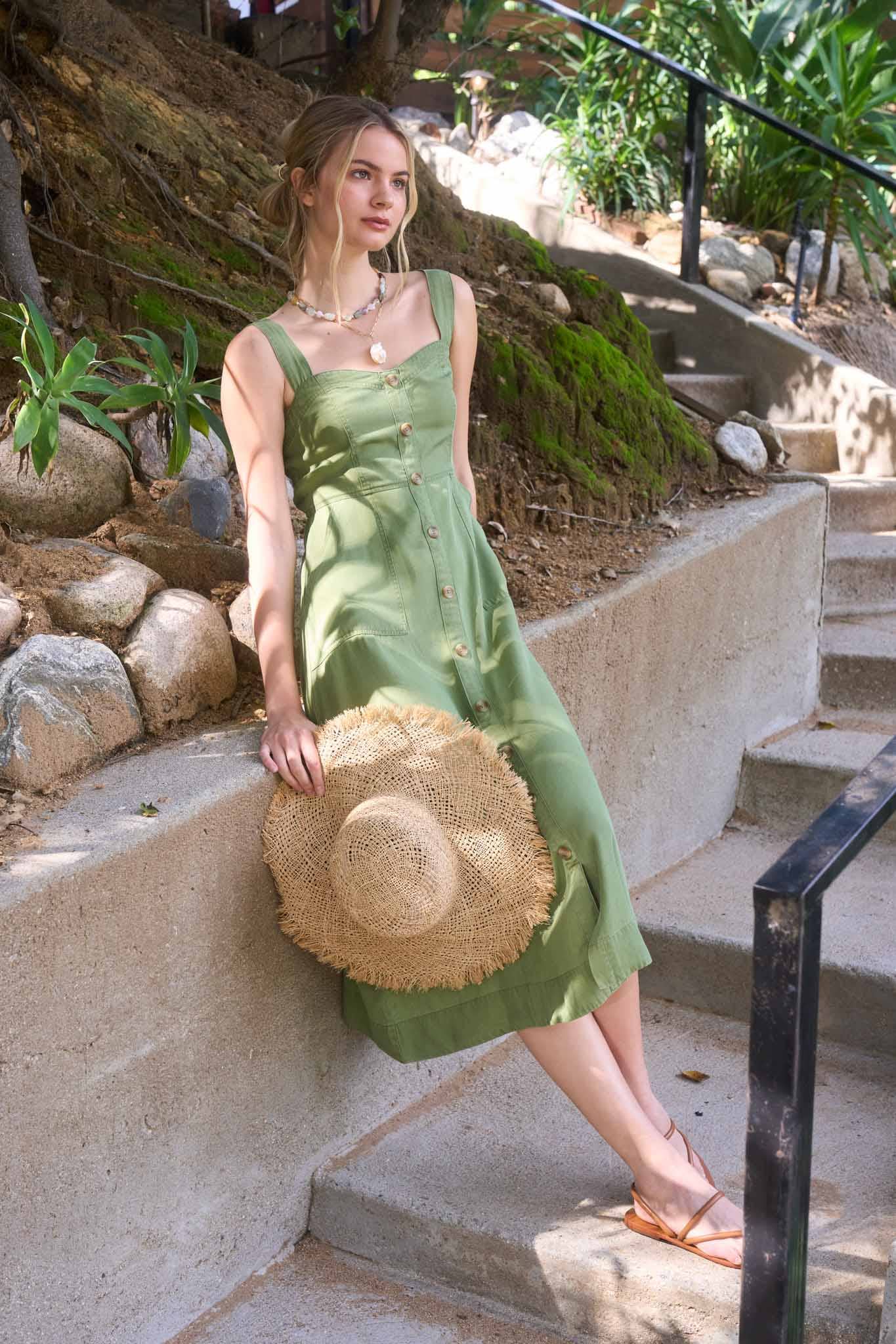 Sweetheart Button Down Sleeveless Midi Dress