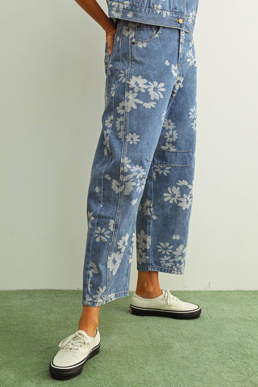 Floral Printed Denim Pants