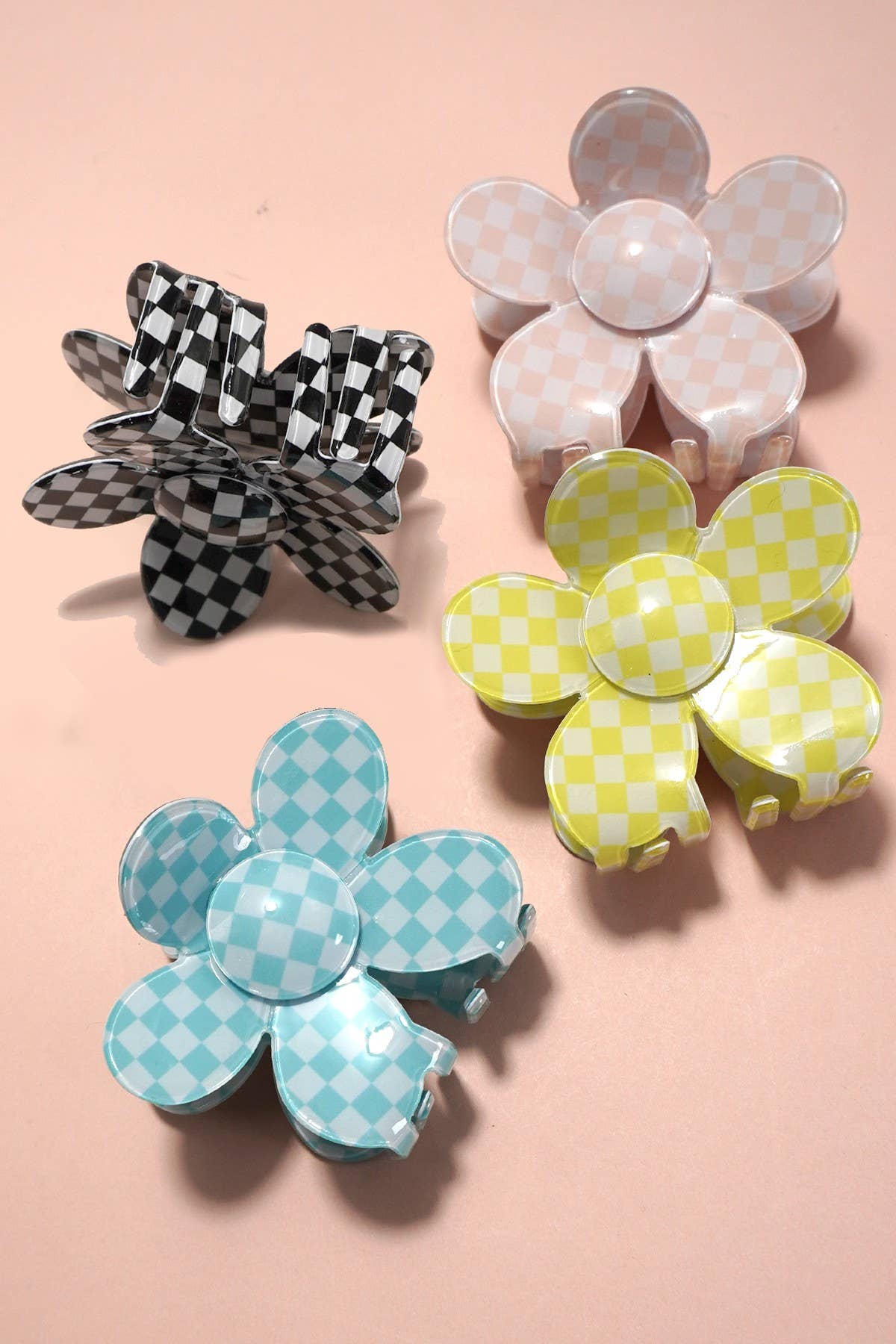 Jumbo Checker Flower Hair Claw Clip
