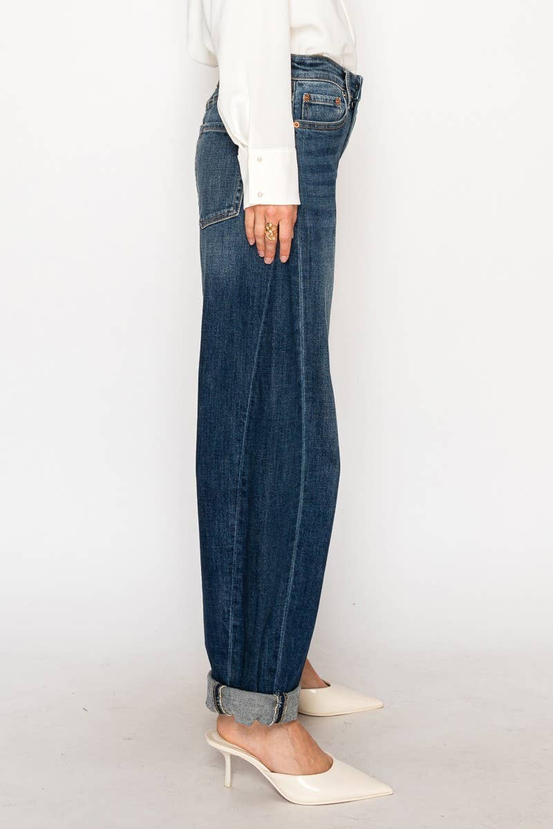 High Rise Relaxed Dark Wash Barrel Jeans